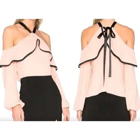 Alexis Tops - Alexis Malia Dusty Pink Cold Shoulder Choker Blouse Ribbon Tie XS‎ Designer